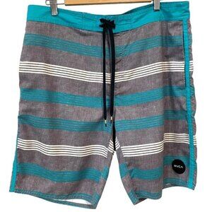 RVCA Classic Non-Stretch Board Shorts Size 36 Blue and Grey Striped